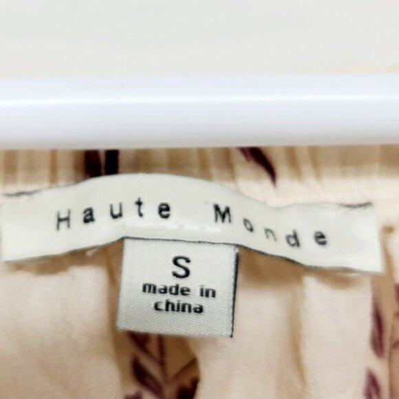 Haute Monde Floral Off Shoulder Blouse SZ S Beige/Burgundy 3/4 Sleeve Womens Top - Picture 3 of 10